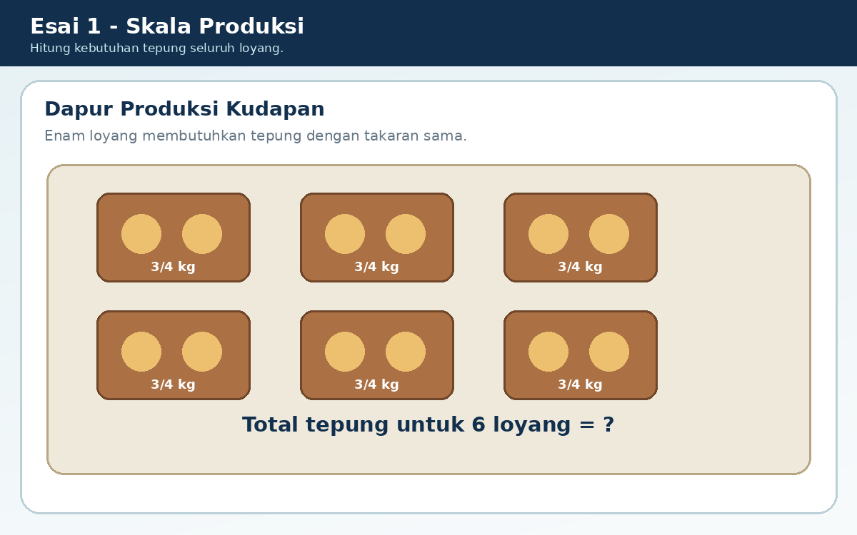 Enam loyang; setiap loyang membutuhkan 3/4 kg tepung.
